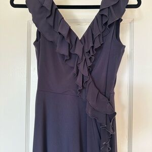 Suzi Chin for Maggy Boutique Asymmetrical Ruffled Dress in a Dark Navy